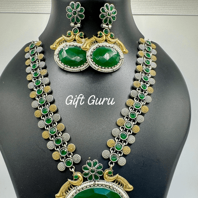 Antique oxidised green stone necklace 