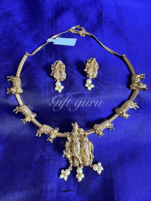 Temple Jewellery Radha Krishna Kante with Matching Earrings