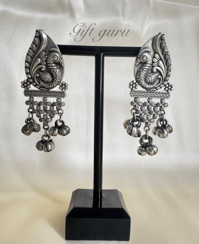 Oxidised Peacock Earrings – Medium Size & Elegant Design